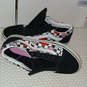 Vans Heart Pattern Sneakers - Black and White with Red Accents